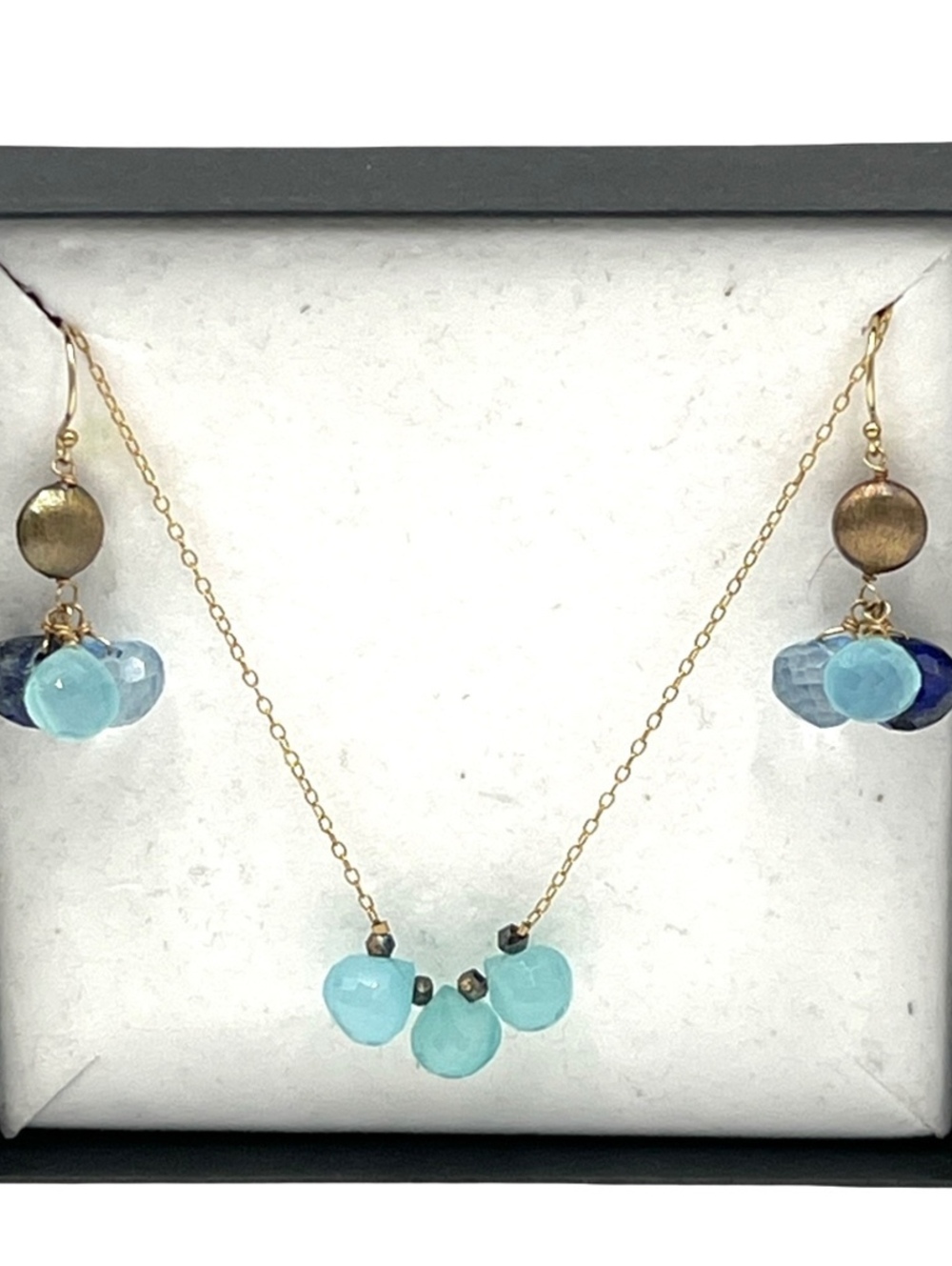 New Earrings Necklace Set 14 kt Gold Filled Cluster Topaz